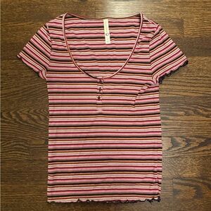 Aeropostale Pink and White Fitted T-Shirt